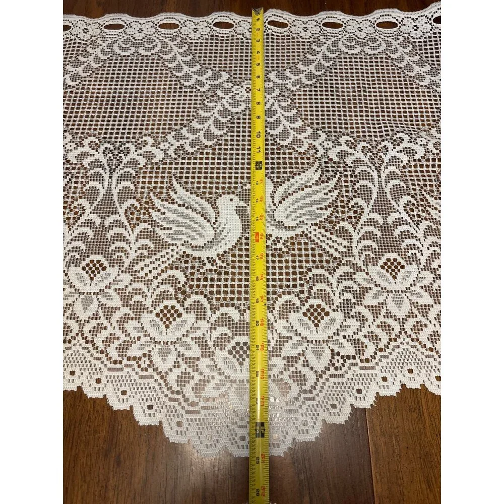 Vintage Lace Curtain Panel With Doves & Floral Design White Polyester Home Decor